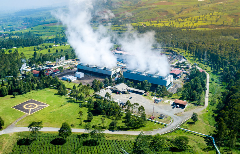 Aerial View of Wayang Windu Geothermal Power Plant, Bandung, Pangalengan West Java Indonesia